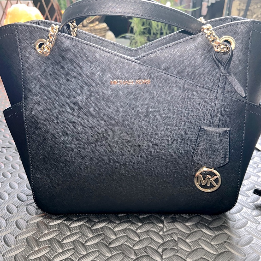 BLACK Michael Kors Jet Set Large Saffiano Leather Tote Bag 💕✨